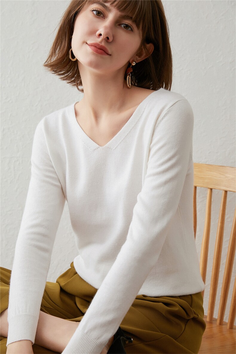23秋冬新款羊绒衫女V领短款宽松长袖套头毛衣百搭针织打底衫韩版,针织衫/毛衣,暖姿羊绒