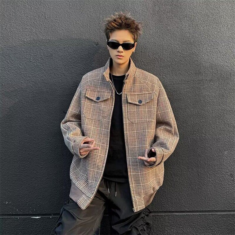 高质量夹克男士韩版潮流帅百搭格子宽松2025春季ins外套W6349-P72，男装夹克，星座412-2