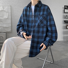 8XL-M格子衬衫男长袖秋季美式复古潮宽松衬衣外套CS516P55控78，男装衬衫，电商D206-1