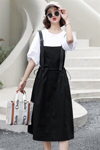 日系背带裙女夏季二件套装2021新款薄款减龄洋气中长款吊带连衣裙图片