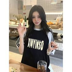 抖音得物品质二开240克宽松纯棉美式潮牌插肩三杠织带短袖T恤，男装T恤，电商A486