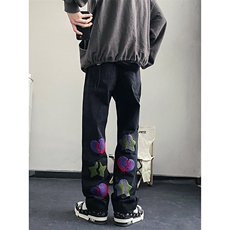 B221美式ins高街暗黑小众情侣毛巾绣直筒牛仔裤LK23021-P65控88，男装牛仔裤，电商B221