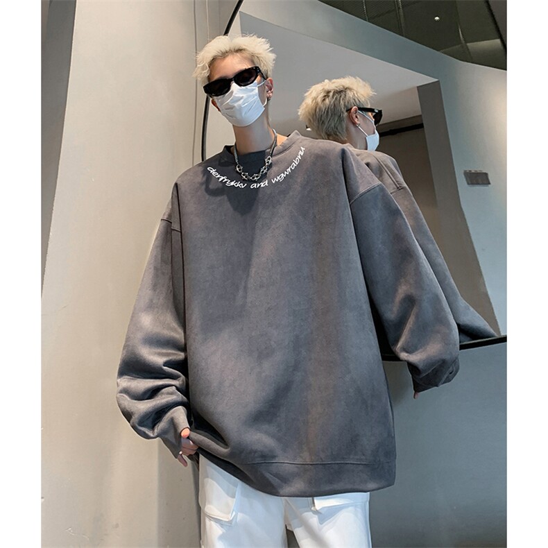 抖音得物供货提供视频秋冬重磅美式麂皮绒圆领卫衣JY320,男装卫衣,电商A486