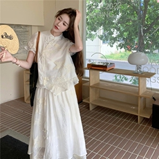 新中式国风复古绣花衬衫半身裙两件套女2025夏季新款气质时尚套装，女装套装/套裙，2C375
