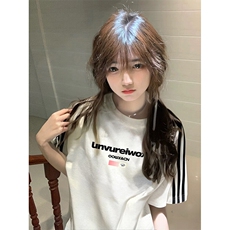 抖音得物高品质二开240克宽松纯棉美式潮牌三条杠织带短袖T恤，男装T恤，电商A486