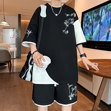 男士夏装套装短袖t恤男2025新款夏天帅气两件套青少年五分袖体恤，男装T恤，星座1210-1