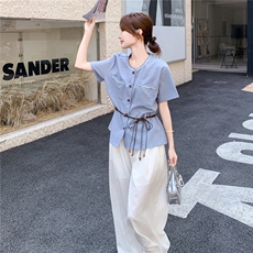 2025夏季新款时尚气质显瘦减龄两件套休闲套装女设计感小众高级感，女装套装/套裙，2D078