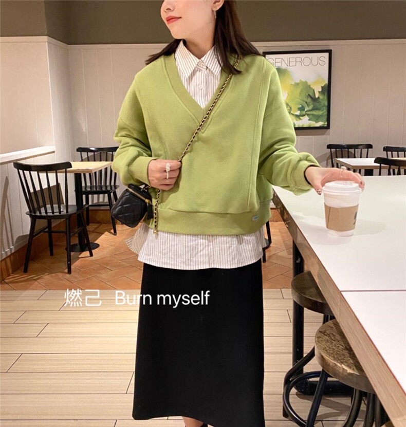冬装加绒拼接假两件卫衣，女装卫衣/绒衫，燃已