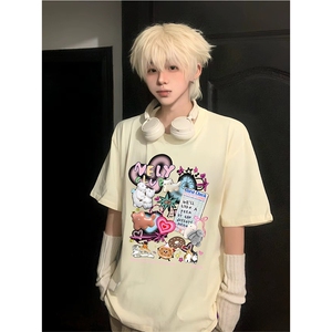 抖音得物供货210克现货宽松纯棉美式潮牌印花落肩袖纯棉T恤AT2143图片