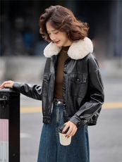2025年冬季新款现货加绒保暖皮衣外套，女装皮衣，臻衣坊