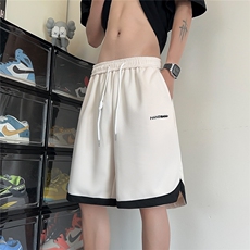 2026春装新款美式刺绣拼接短裤五分裤男潮流K9908/特P30红地板6，男装牛仔裤，电商A094