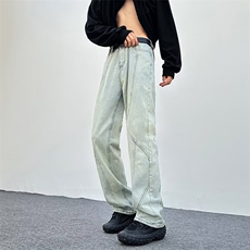 美式复古裤子高街潮牌水洗黄泥染牛仔裤男修身N3395P48，男装牛仔裤，星座1116-2