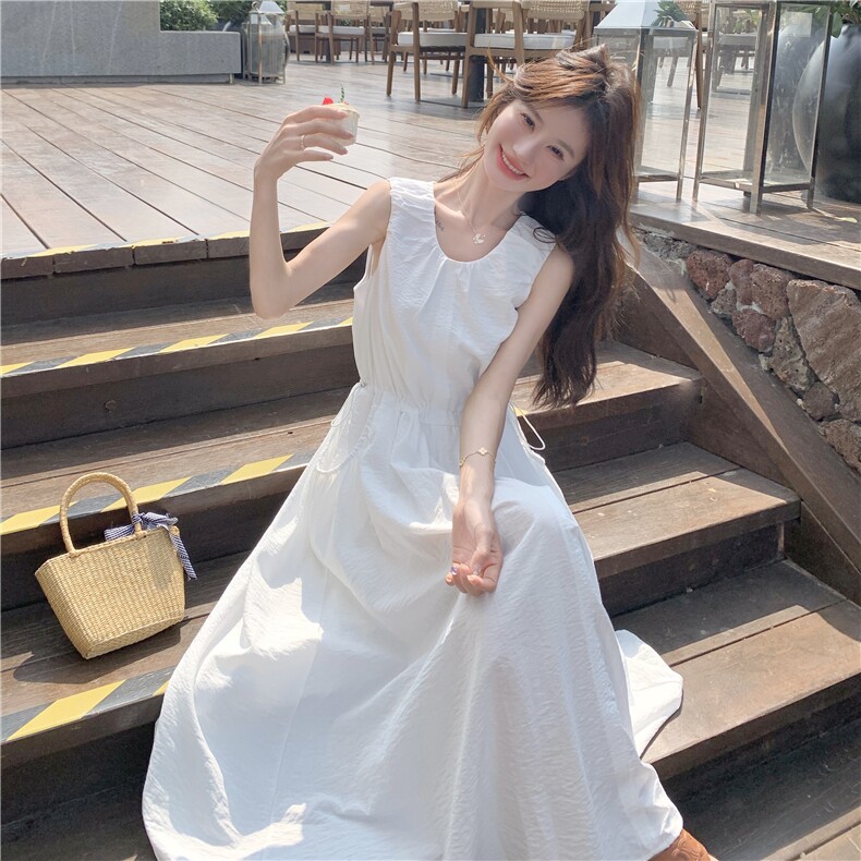 新款现货主推收腰白色连衣裙2528-P125-K178,女装连衣裙,2C129