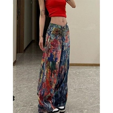 复古水洗泼墨油画调色盘牛仔裤子女春辣妹3D彩印拖地长裤N9756，男装牛仔裤，星座1116A（原606A-3）