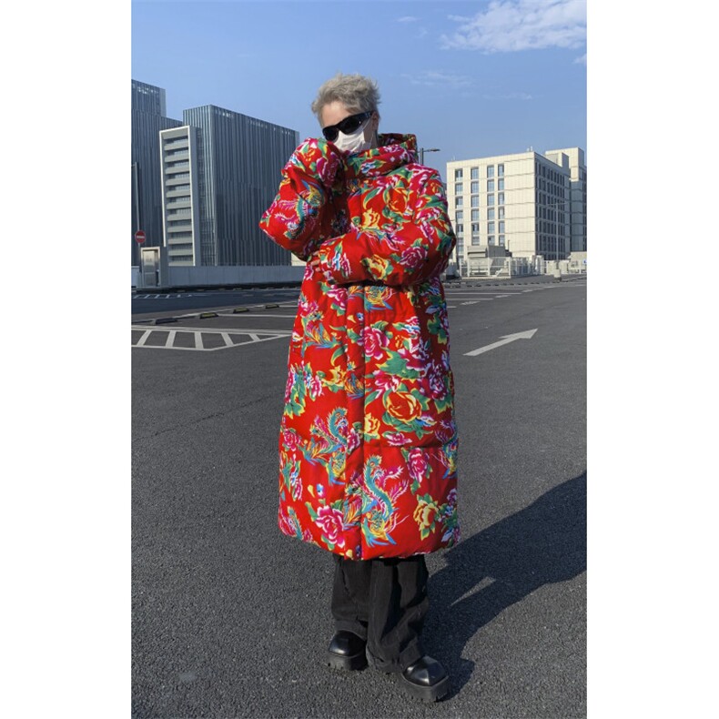 长款棉衣外套东北大花风汉服男女宽松保暖防寒连帽棉袄潮男,男装棉衣,星座1610（原2004）