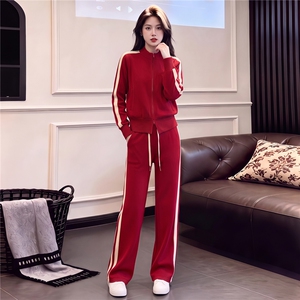 纯色运动套装女秋季新款时尚洋气高端拉链卫衣休闲阔腿长裤两件套图片