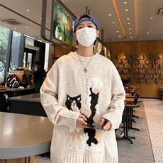 美式古着条纹衣2024新款秋冬季情侣慵懒外穿针织，男装针织衫/毛衣，星座716-3