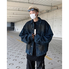 春秋美式牛仔外套男高复古痞帅潮牌做旧废土风休闲宽松翻领夹克潮，男装工装外套，星座505-2（原电商A260-1)