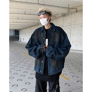 春秋美式牛仔外套男高复古痞帅潮牌做旧废土风休闲宽松翻领夹克潮图片