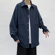 男士衬衫2023春秋季宽松百搭工装上衣男青年休闲外套CS0072-P35，男装衬衫，星座308B-1