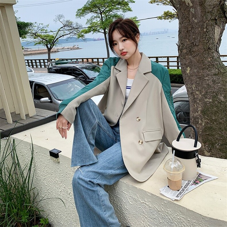 【现货】2022秋新款设计感假两件撞色西服251-602-P155-K218,女装西装,浙宝189