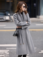 现货手工缝制冬保暖新款时尚可拆卸围巾双面呢大衣送腰带围巾，女装双面呢大衣，美静678