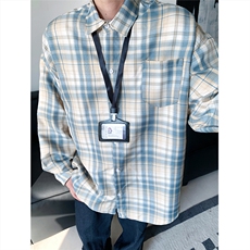 现货~格子大码长袖衬衫CS1877/特P28杏，男装衬衫，电商A094