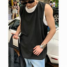 有原图盗图BX2-特P23假两件情侣背心无袖坎肩T恤上衣男，男装背心/马甲，电商B327