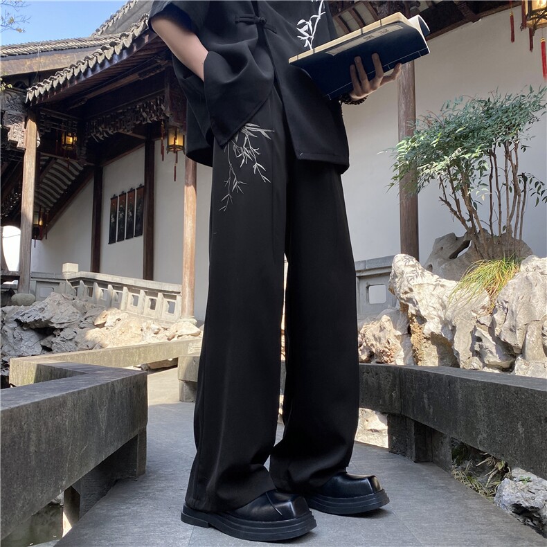 2024夏季新款新中式刺绣宽松西裤休闲裤B315-K24067-特p40控78,男装休闲裤,电商B315