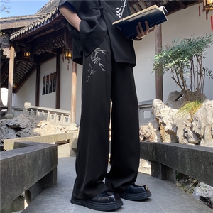 2024夏季新款新中式刺绣宽松西裤休闲裤B315-K24067-特p40控78,短西裤搭配什么鞋子女图片