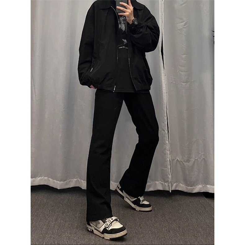 抖音得物品质cleanfit弹力黑色微喇直筒牛仔裤KZ06,男装牛仔裤,星座310A-4