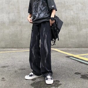美式高街扎染复古休闲裤宽松直筒街头vibe风牛仔长裤男NK518-p40，男装牛仔裤，星座1008-1
