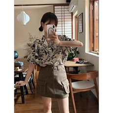 日系慵懒风短袖碎花衬衫女夏季薄款宽松百搭复古学生上衣C209，男装T恤，星座1116A（原606A-3）