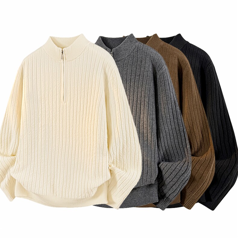 美式复古拉链毛衣潮牌ins纯色宽松针织衫秋冬慵懒风B278-P45，男装针织衫/毛衣，电商B278