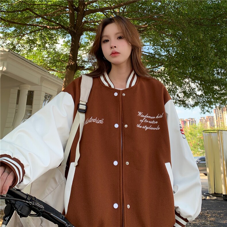A115-P782025秋装学院风棒球服简约字母绣花ins宽松外套,女装短外套,星座911