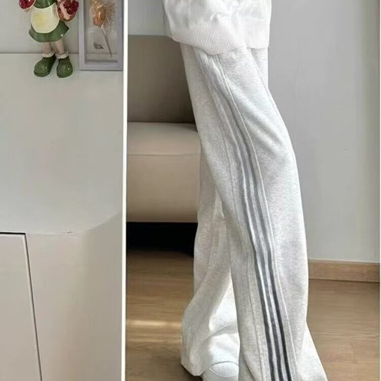 美式渐变条纹裤子男春秋三条杠直筒高街卫裤直筒垂感运动休闲裤男,男装休闲裤,星座1210-1