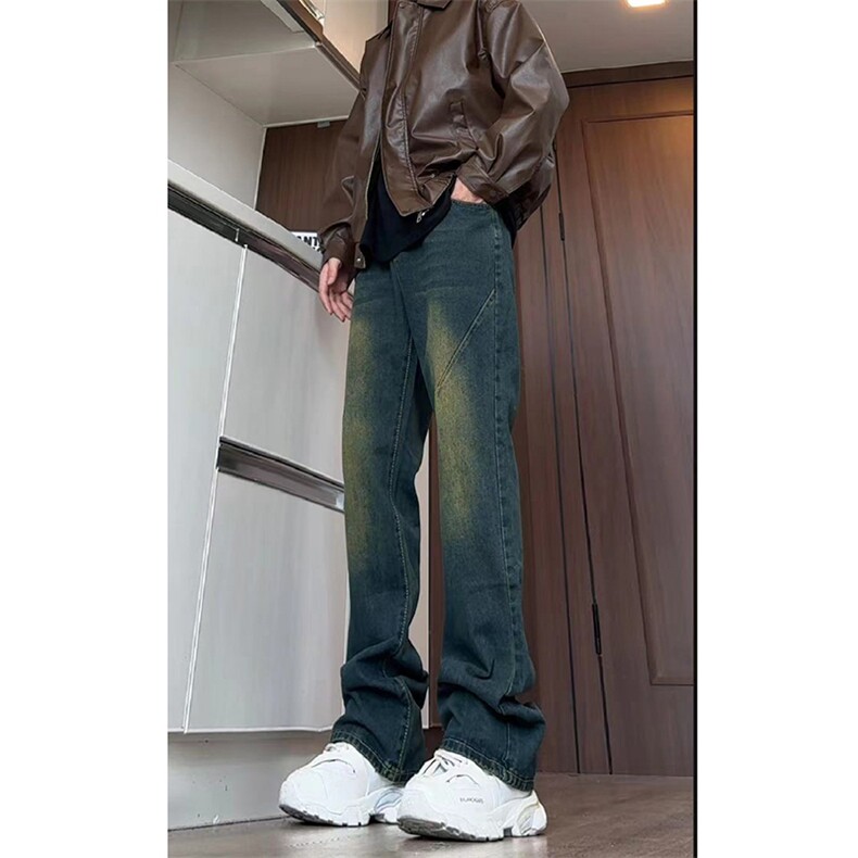 美式ins高街hiphop微喇重工艺水洗复古蓝牛仔裤货号K2322-1P55,男装牛仔裤,电商A063