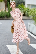 雪纺连衣裙女时尚气质2025夏季新款今年流行修身显瘦波点黑色裙子，女装连衣裙，罗得堡