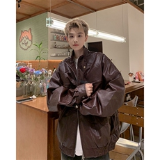 CL9570-P72美式机车皮夹克外套男装复古炸街结构设计百搭pu皮衣，男装夹克，电商C233