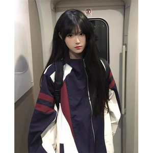 拼接撞色翻领夹克男女春秋新款宽松休闲运动外套上衣 JF93图片