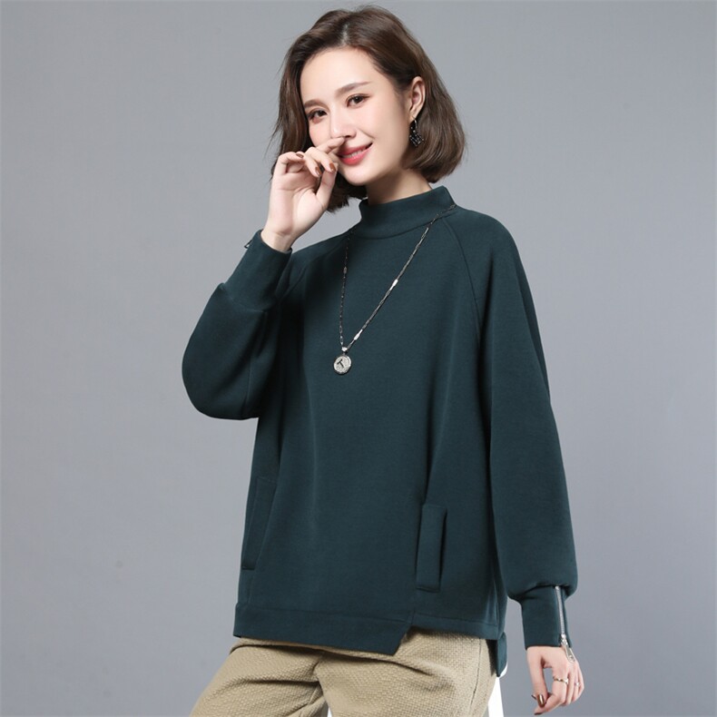 2022年秋季新款韩版加绒加厚半高领卫衣女长袖休闲打底衫女棉春秋,女装卫衣/绒衫,简韵佳
