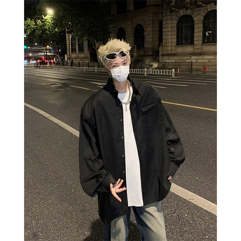 衬衫男士长袖韩版潮流垫肩宽松百搭2024秋冬ins帅气外套CY984-P39,男装衬衫,星座412-3
