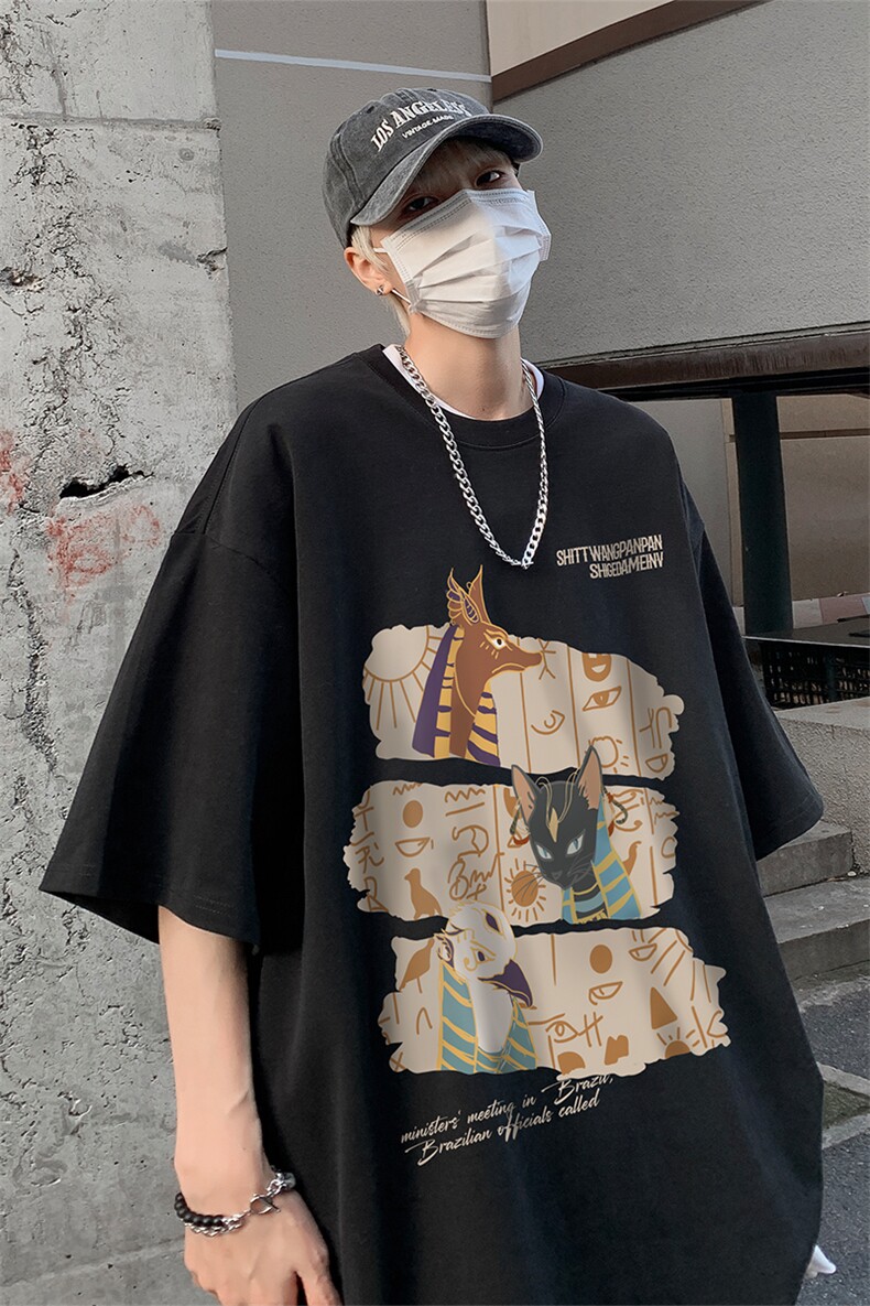 男装短袖t恤夏季落肩袖宽松动物印花五分袖体恤XZ514-2-2401-P28,男装T恤,星座514-2(原B239)