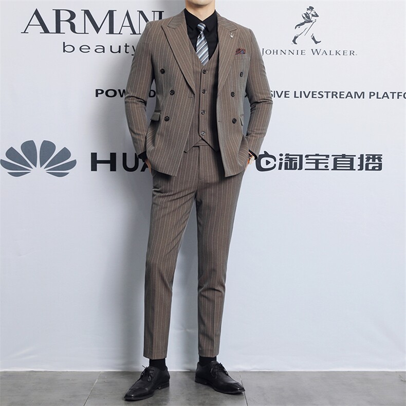 2025新款男士条纹双排扣潮款休闲西服2202-P235,男装西服,星座311B