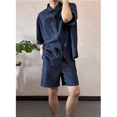 新款气质时尚慵懒牛仔套装男帅气水洗两件套原宿日系C45，男装休闲套装，星座1116A-2（原606A-1）