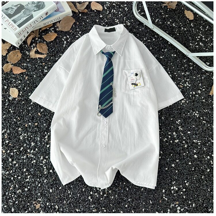 2025复古衬衫男夏装港风学生宽松小众设计感趣味新款男装上衣外穿,男装衬衫,星座601-1