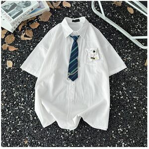 2025复古衬衫男夏装港风学生宽松小众设计感趣味新款男装上衣外穿图片