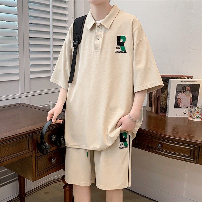 夏款潮时尚翻领半袖套装学生刺绣印花Polo衫男女6631-P70控价98，男装Polo衫，电商A441-1