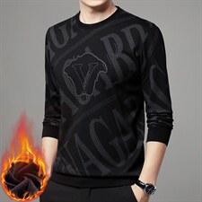 男士长袖加绒上衣男中年圆领休闲印花卫衣男装打底衫2023秋季新款，男装卫衣，电商B212（原钱塘6029）