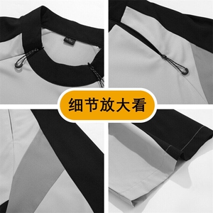 潮牌撞色拼接冰丝短袖T恤男夏季宽松速干运动半袖上衣JS5053-P38图片